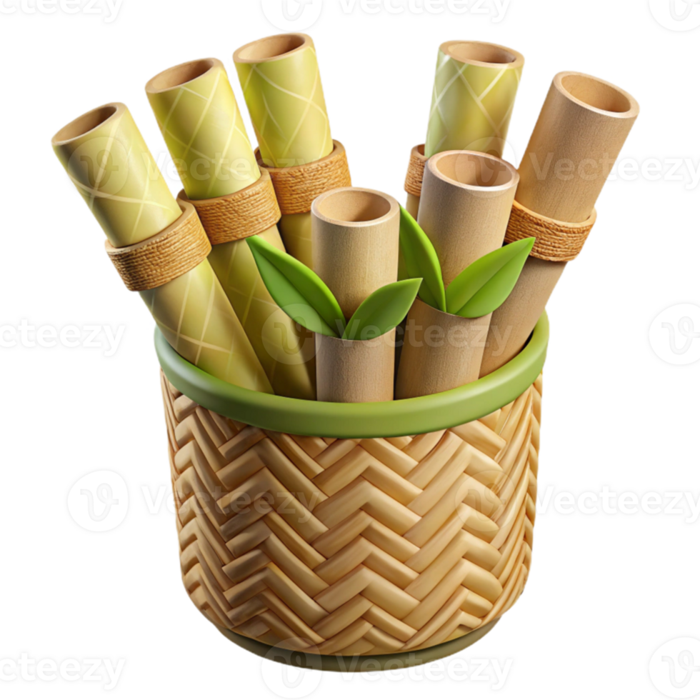 Bamboo Tubes in Woven Basket Eco-Friendly Design png