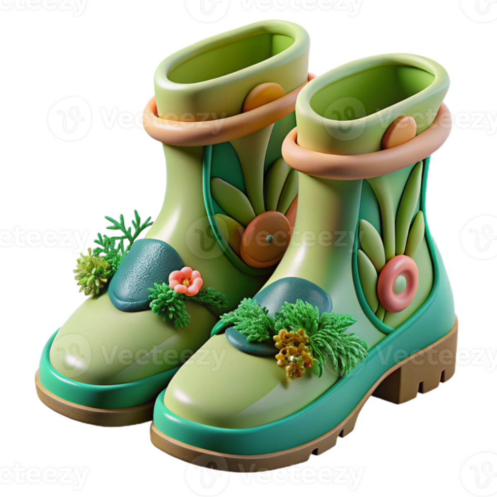 Floral Garden Boots Springtime Footwear png