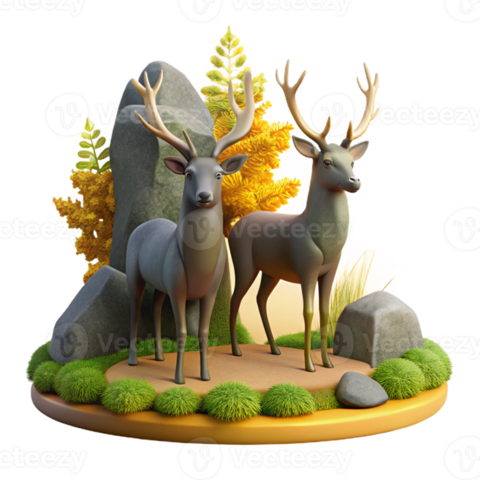 3D Render Majestic Deer in Autumnal Forest png