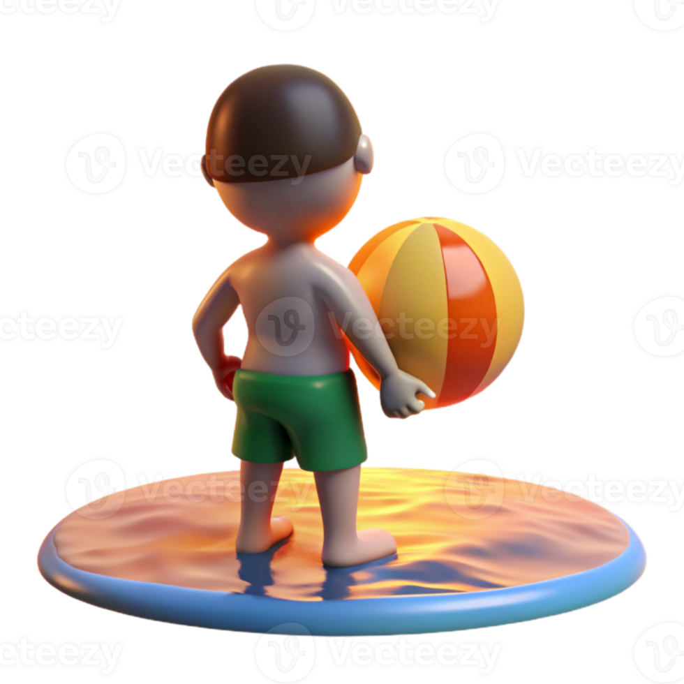 Summer Fun 3D Cartoon Child with Beach Ball png