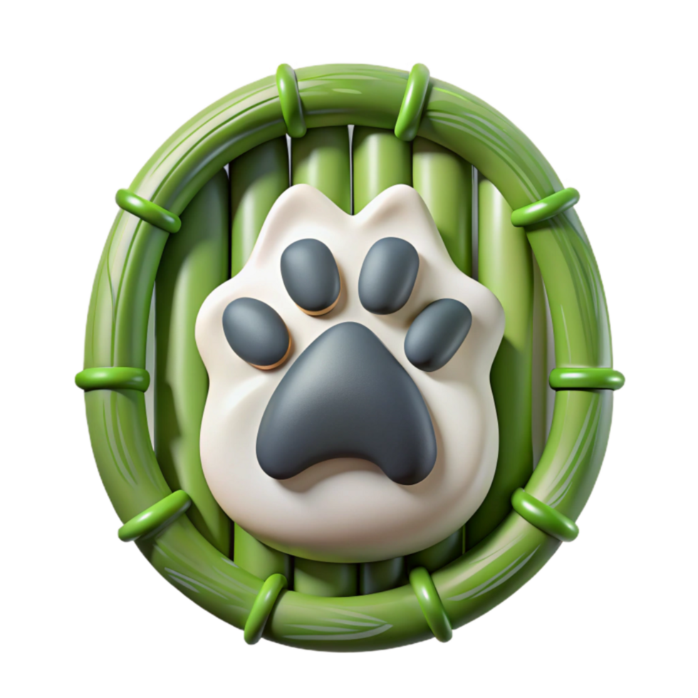 Paw Print in Bamboo Frame 3D Render png