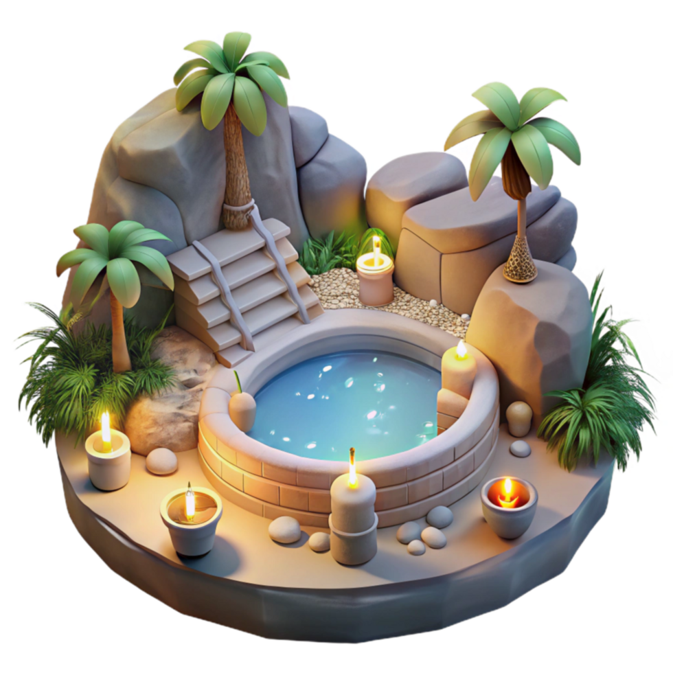 Serene Oasis 3D Render of a Tranquil Pool Scene png