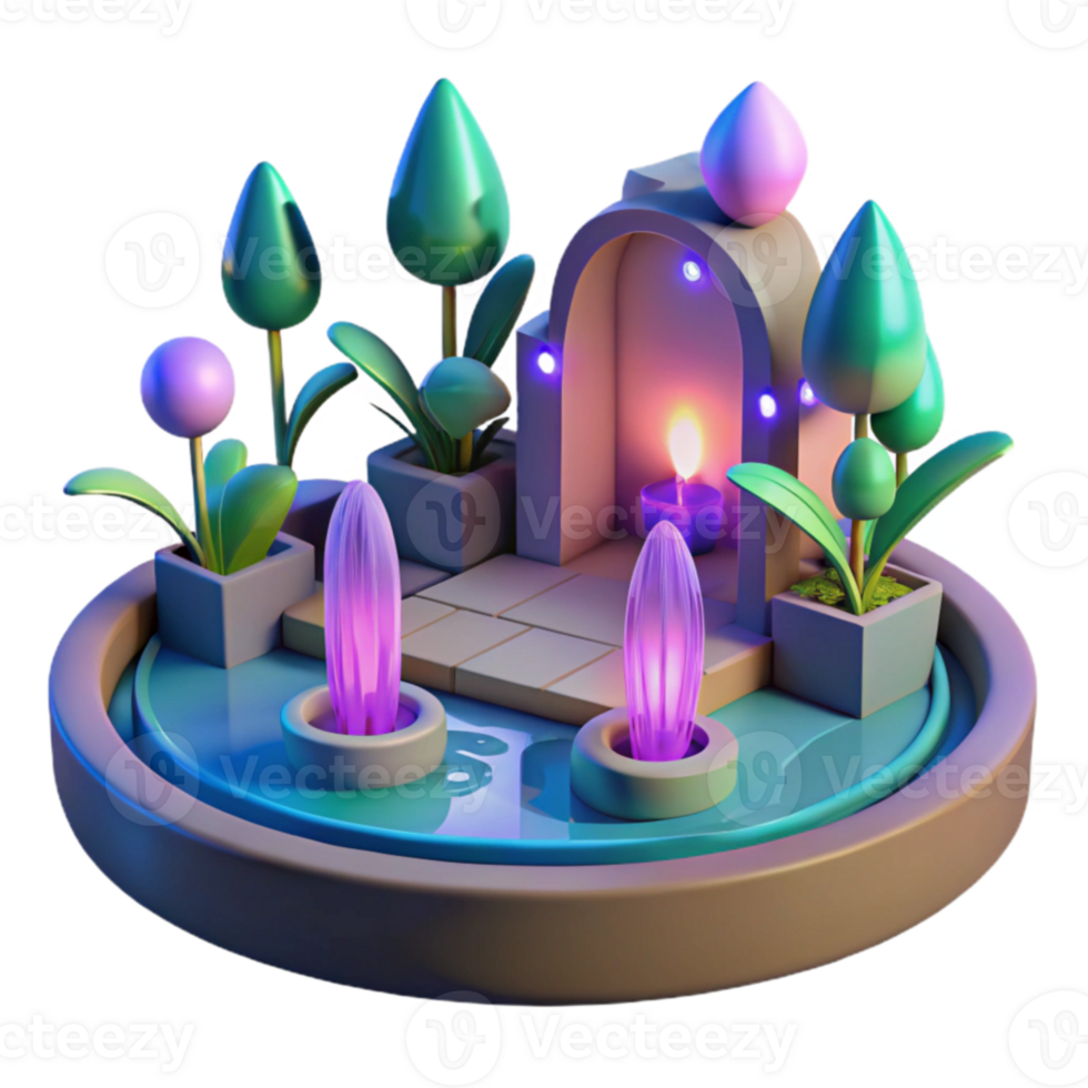Enchanted Garden with Illuminated Pond and Archway png