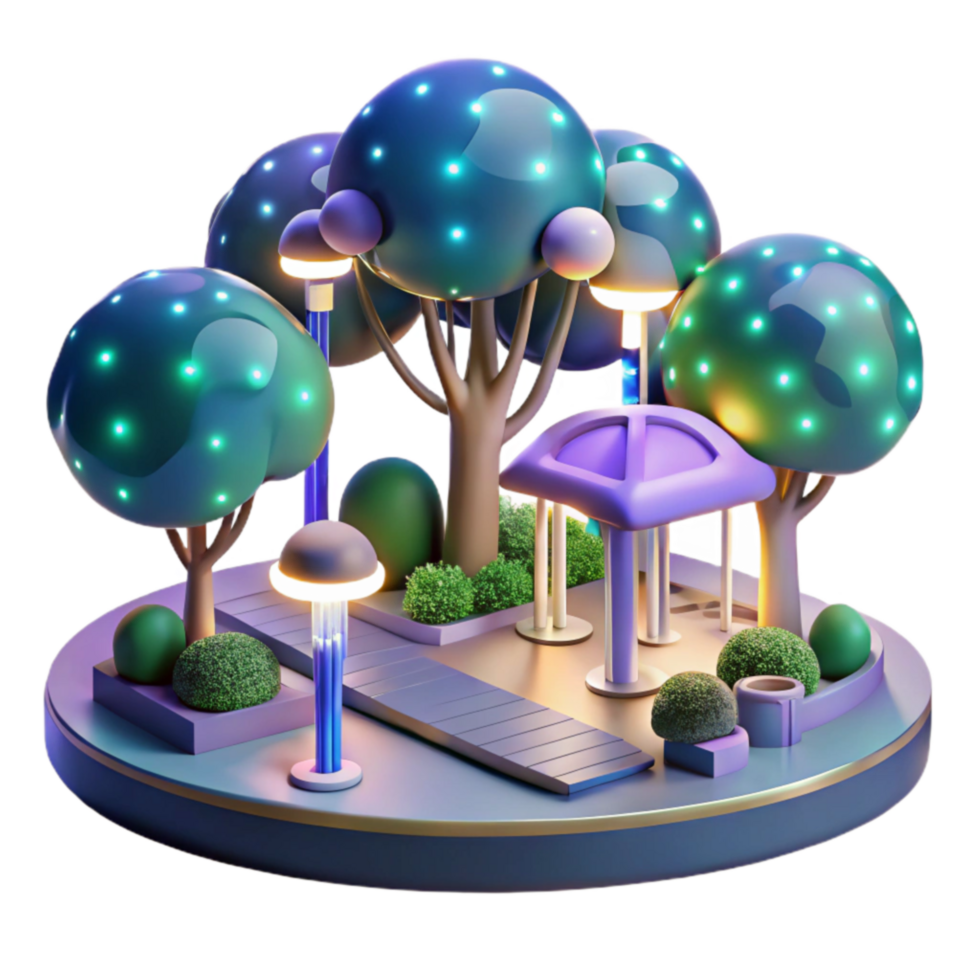 Night Park Illuminated Trees, Gazebo, Pathway png