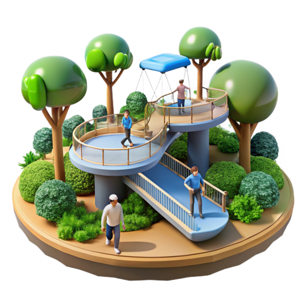 Accessible Elevated Playground Design with Ramp and Trees png