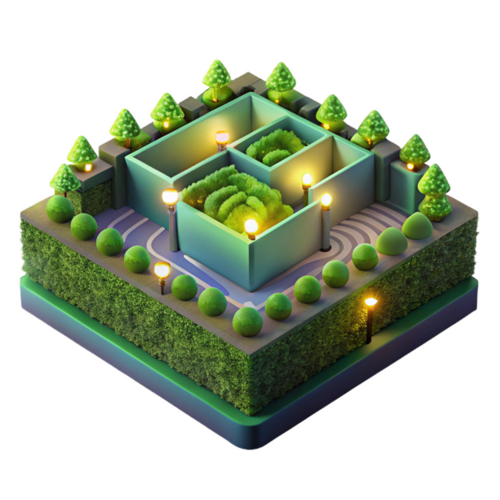 Night Garden Maze Illuminated Paths Lush Greenery png