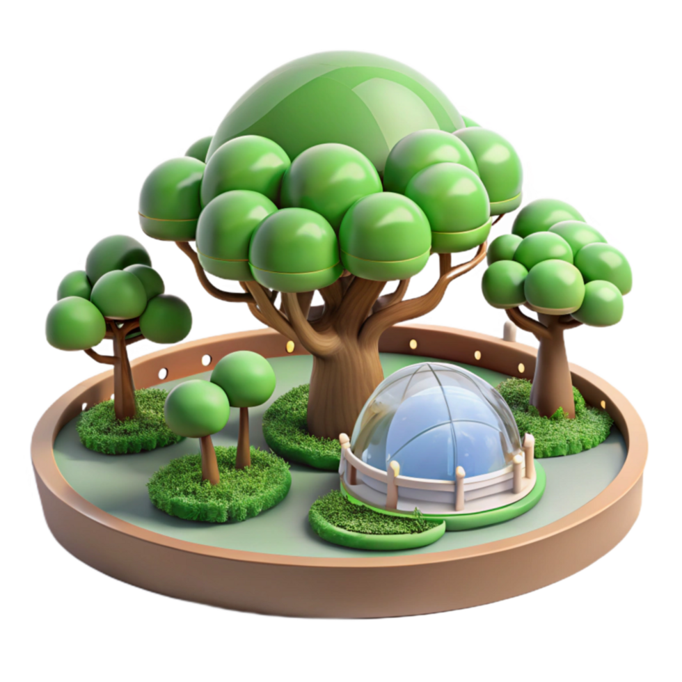 Enchanted Garden 3D Render of Lush Trees and Glass Dome png