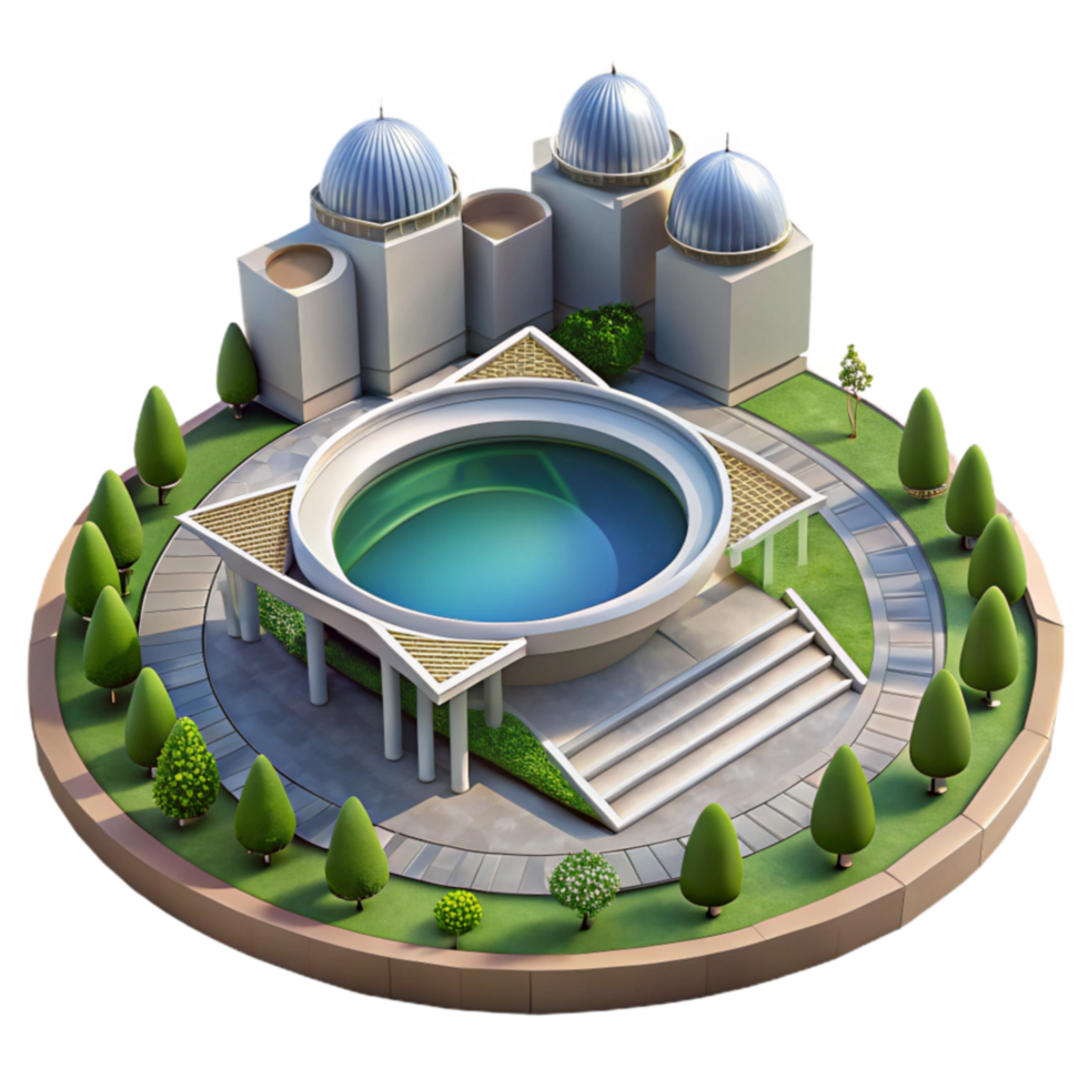 Circular Pool Complex with Domes and Landscaping png
