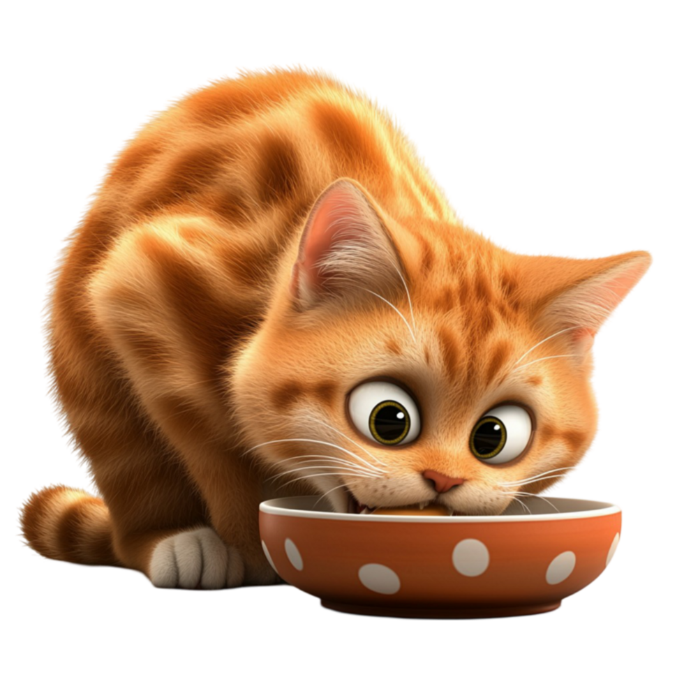 Adorable orange kitten with bright eyes drinking milk from a small brown bowl png