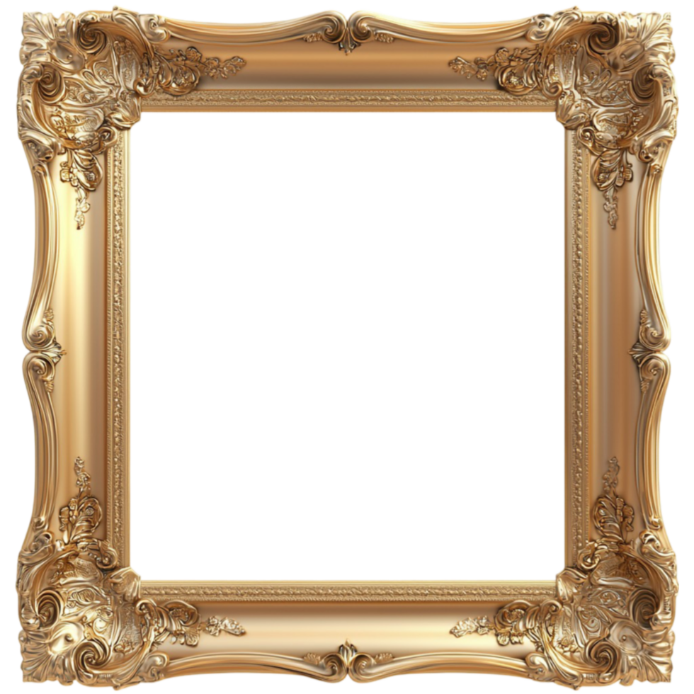 Ornate golden picture frame with intricate carvings represents elegance heritage andistic rement png