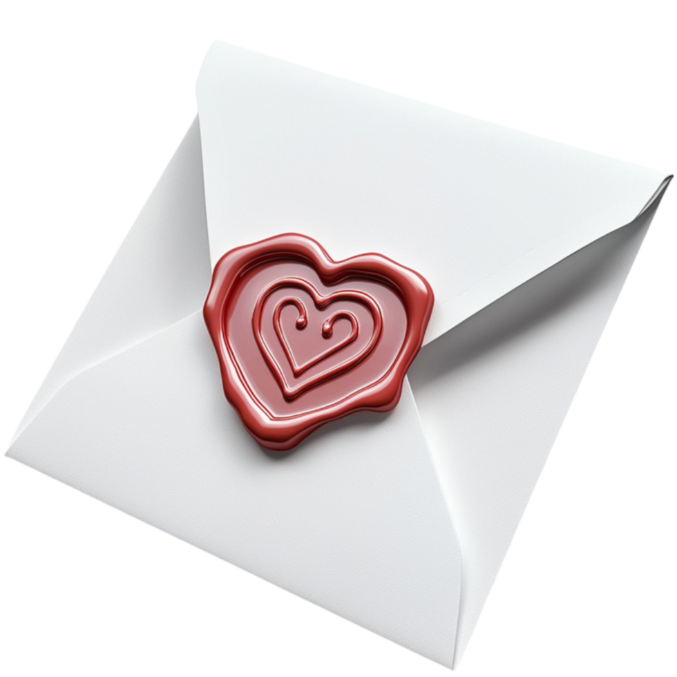 Romantic white envelope sealed with a red wax heart stamp on the flap png