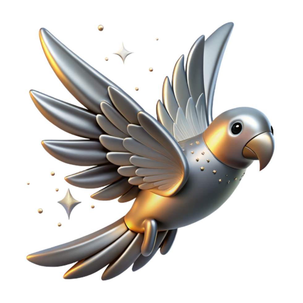 Silver Bird in Flight 3D Render of a Sparkling Avian png