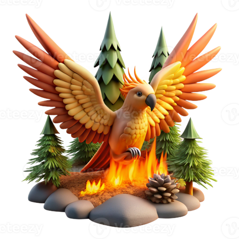 Mythical Firebird in Forest Scene png