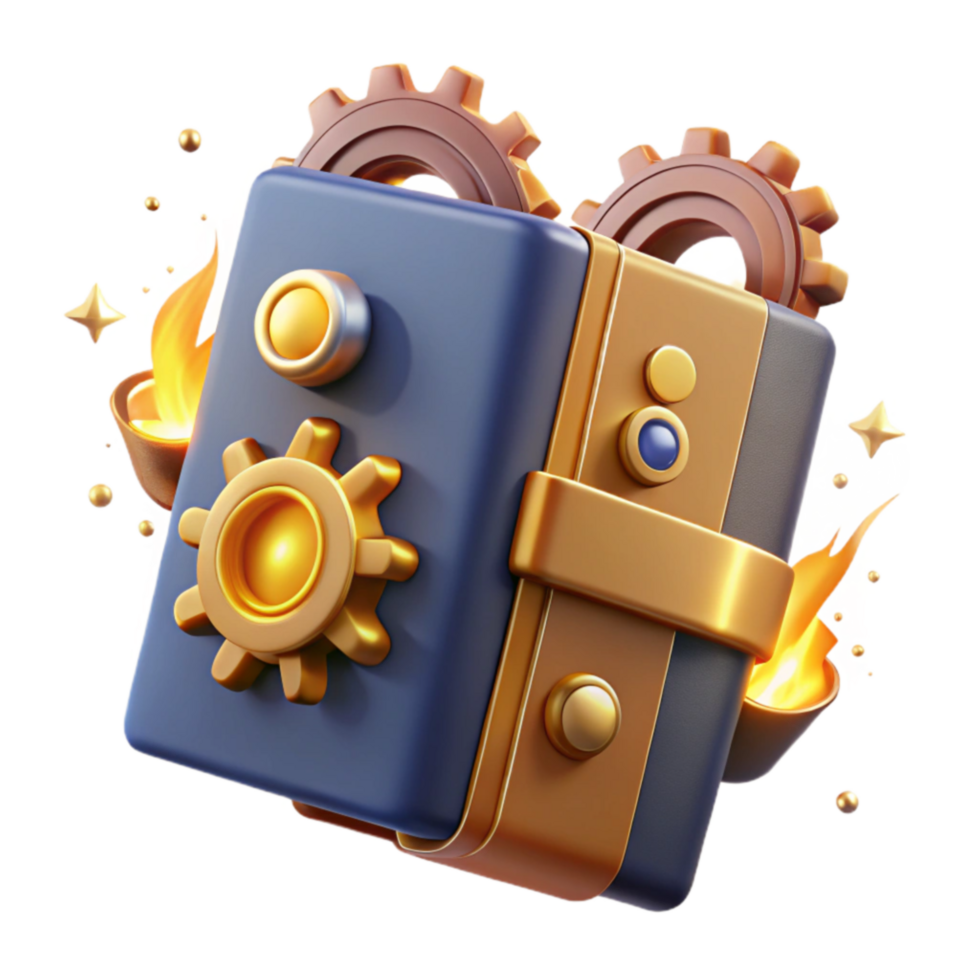 Golden Gear Vault 3D Render of a Secure Treasure Chest png