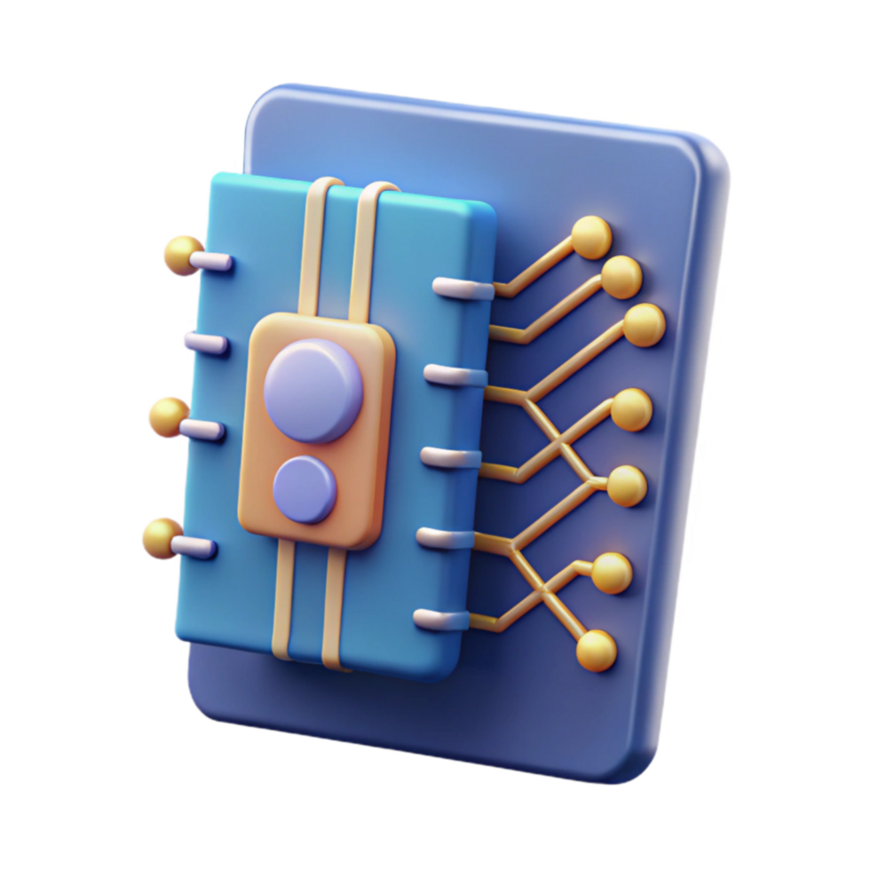 Digital Circuitry 3D Render of Integrated Chip png