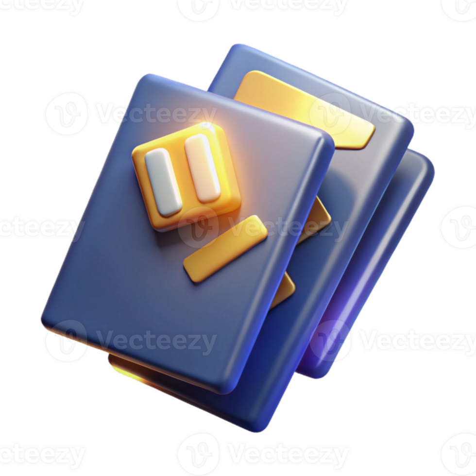 3D Render of Stacked Digital Cards with Interface Elements png