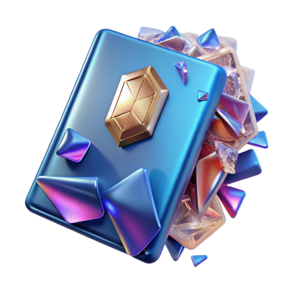 Abstract 3D Render Iridescent Crystals Geometric Shapes png