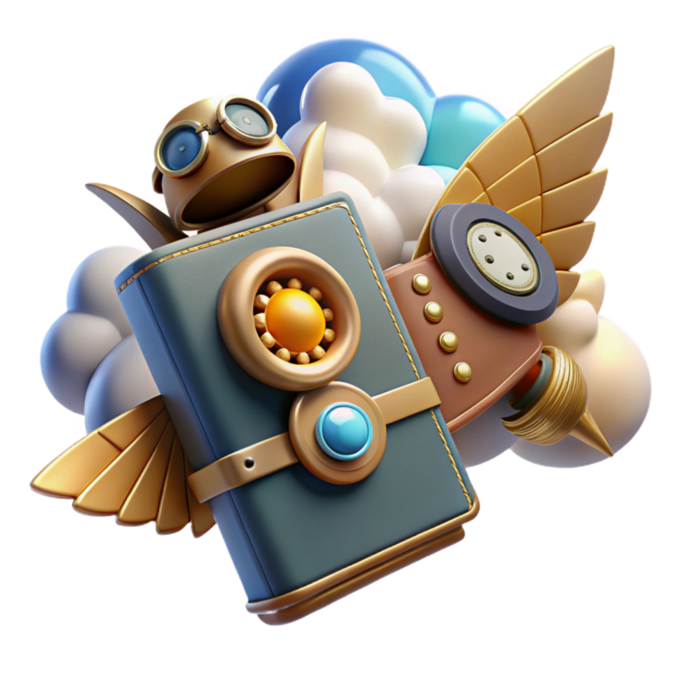 Steampunk Robot with Wings A 3D Render png