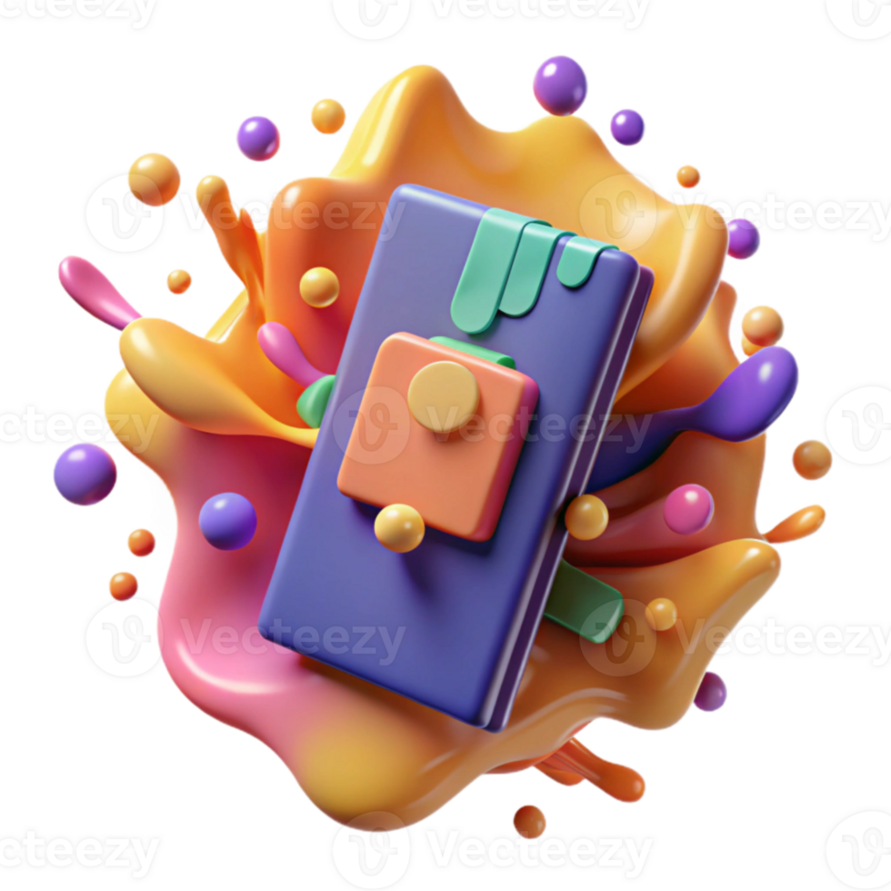 Abstract Colorful 3D Render of Geometric Shapes in Liquid png