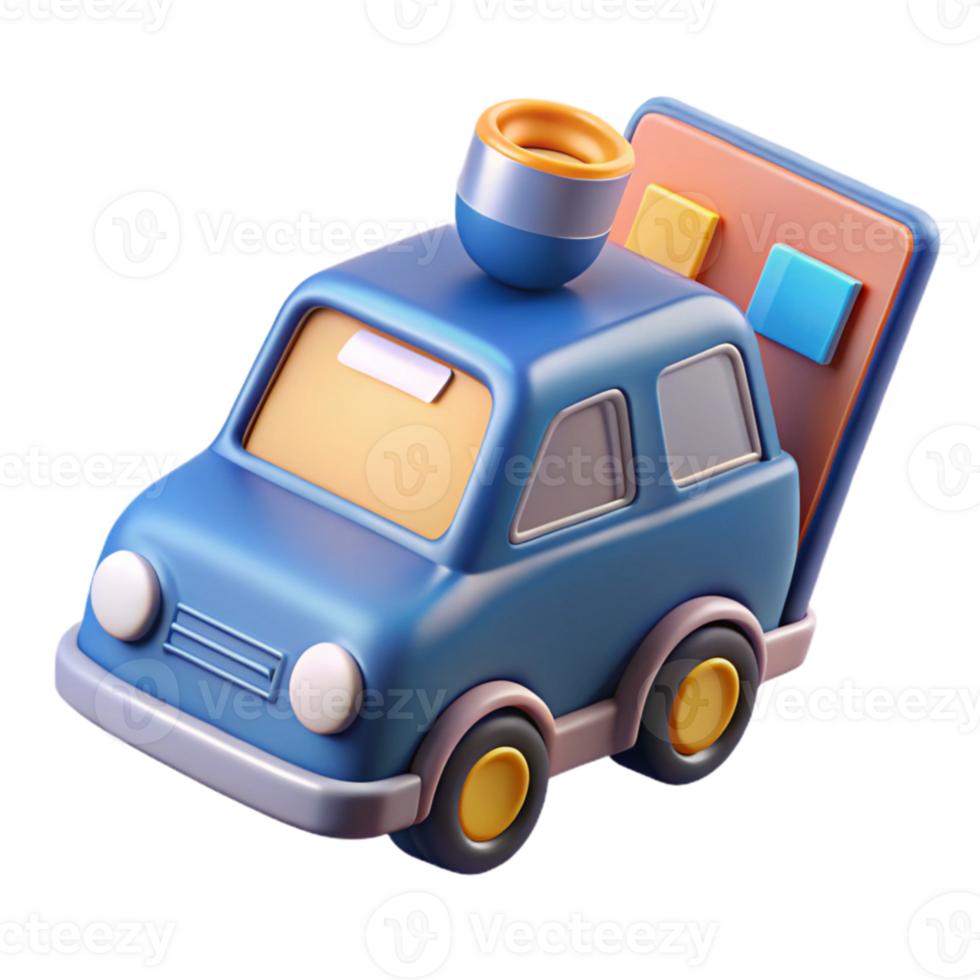 3D Render of a Blue Car with Mobile App Delivery png