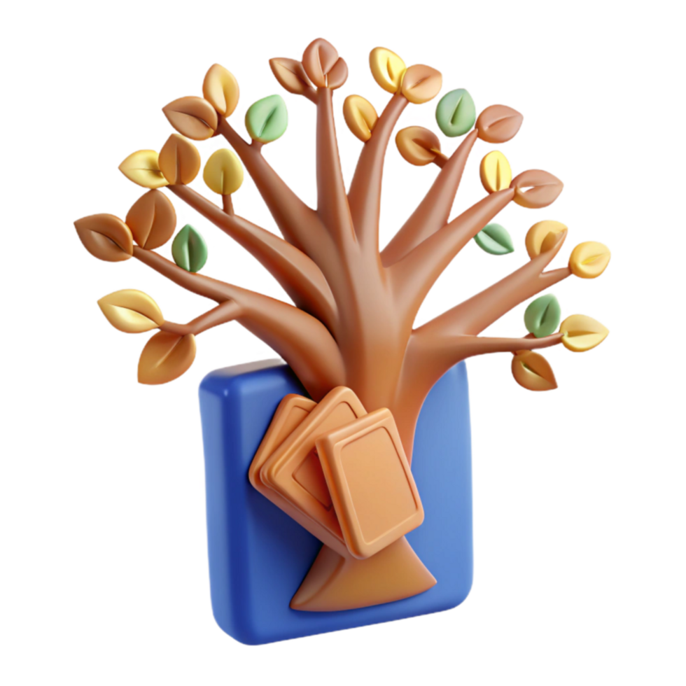 Autumn Tree with Square Objects 3D Render png