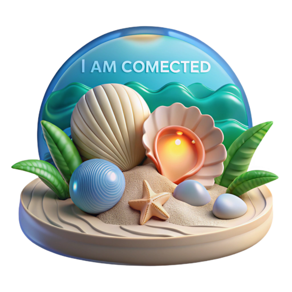 Seashell Beach Scene 3D Render of Connection png