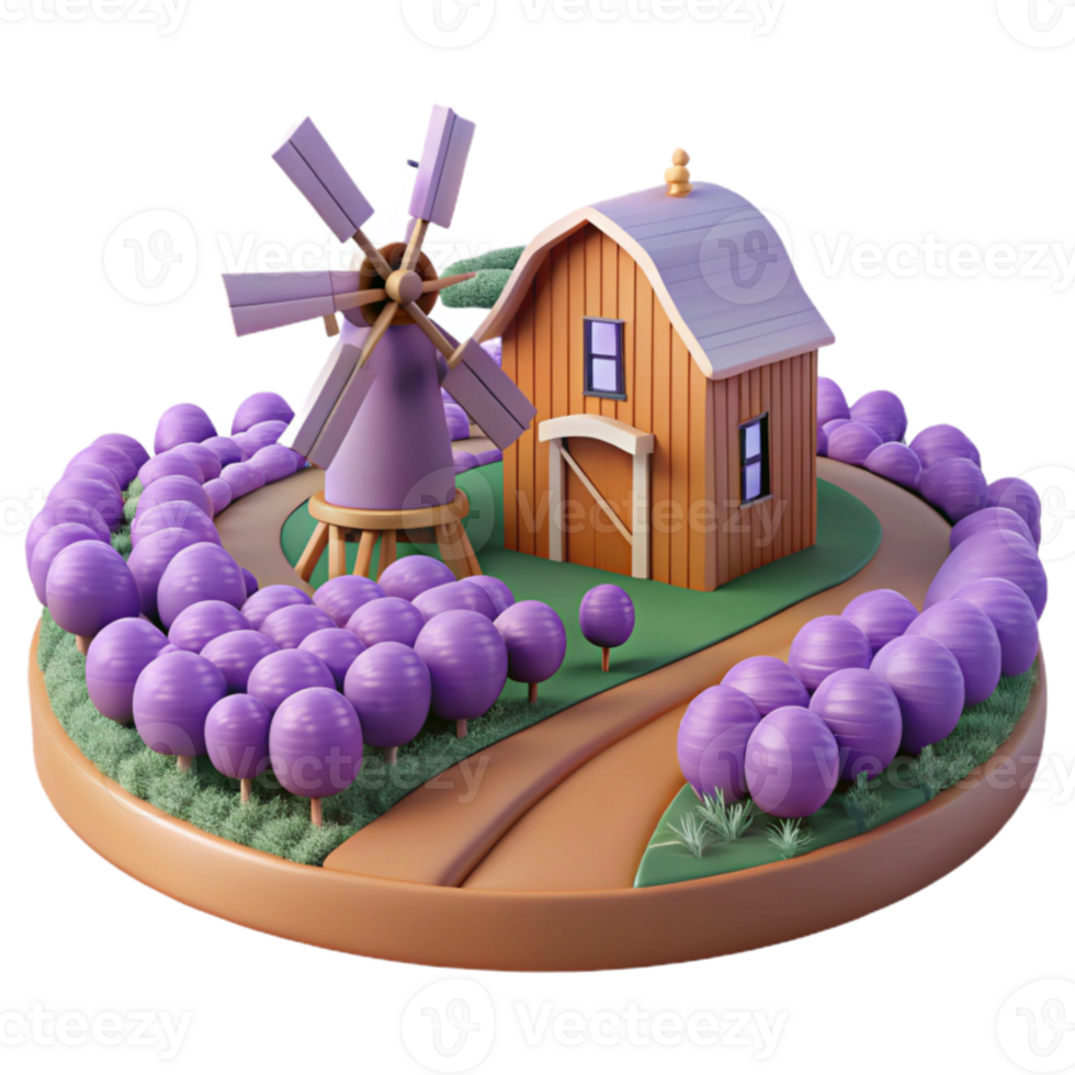 Farm Scene with Windmill and Lavender png