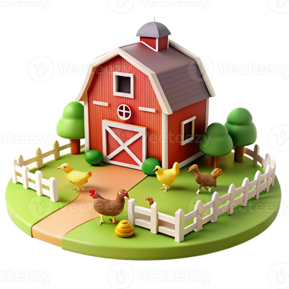 Farm Animals in Red Barn 3D Model png