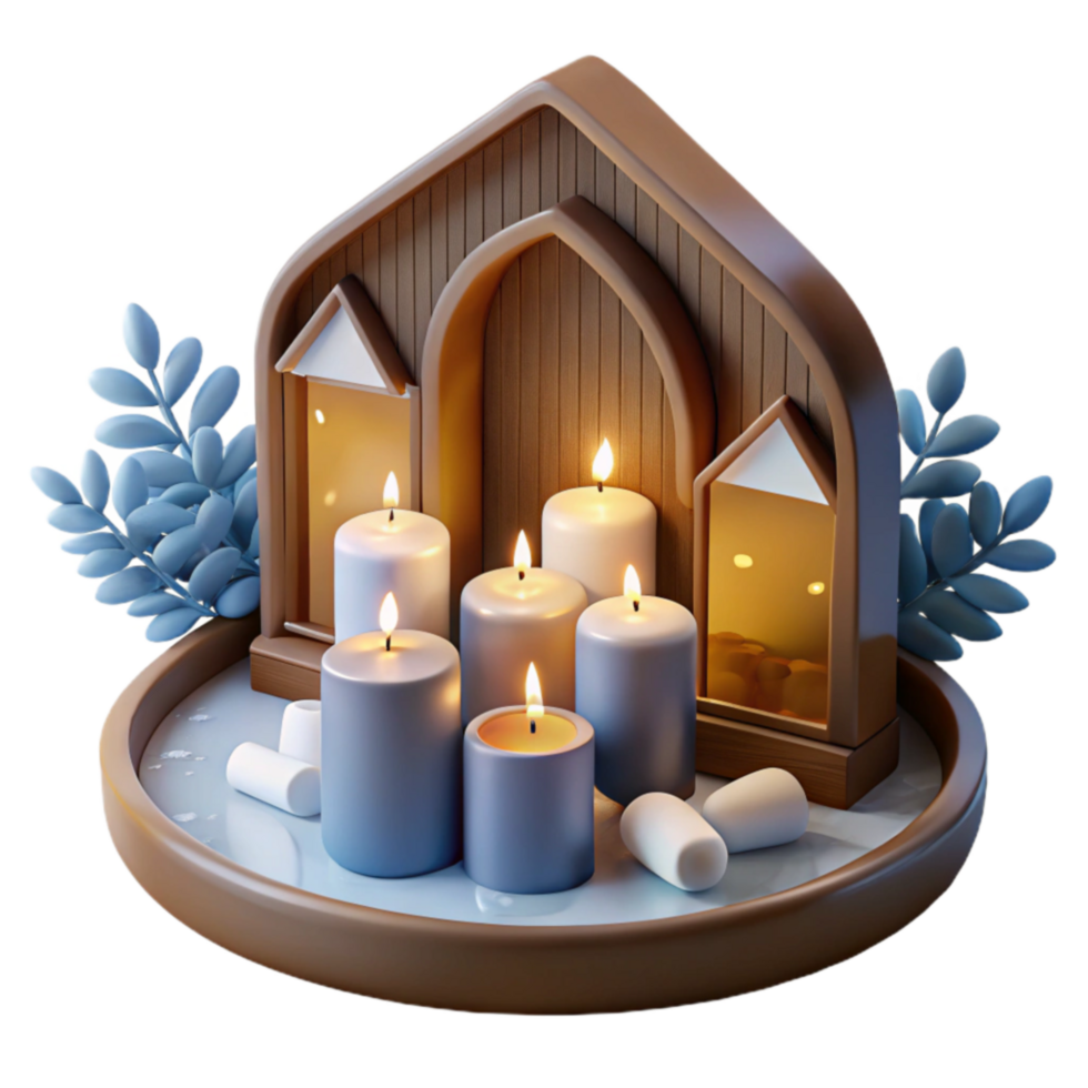 Scenic Candlelight Display Wooden Holder, Tranquil Ambiance png