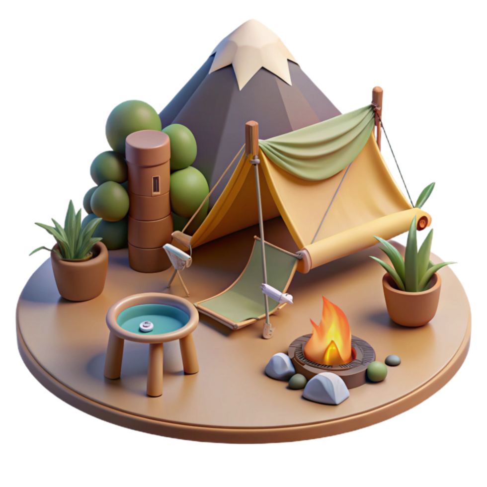 Campsite Scene 3D Mountain Tent Adventure png