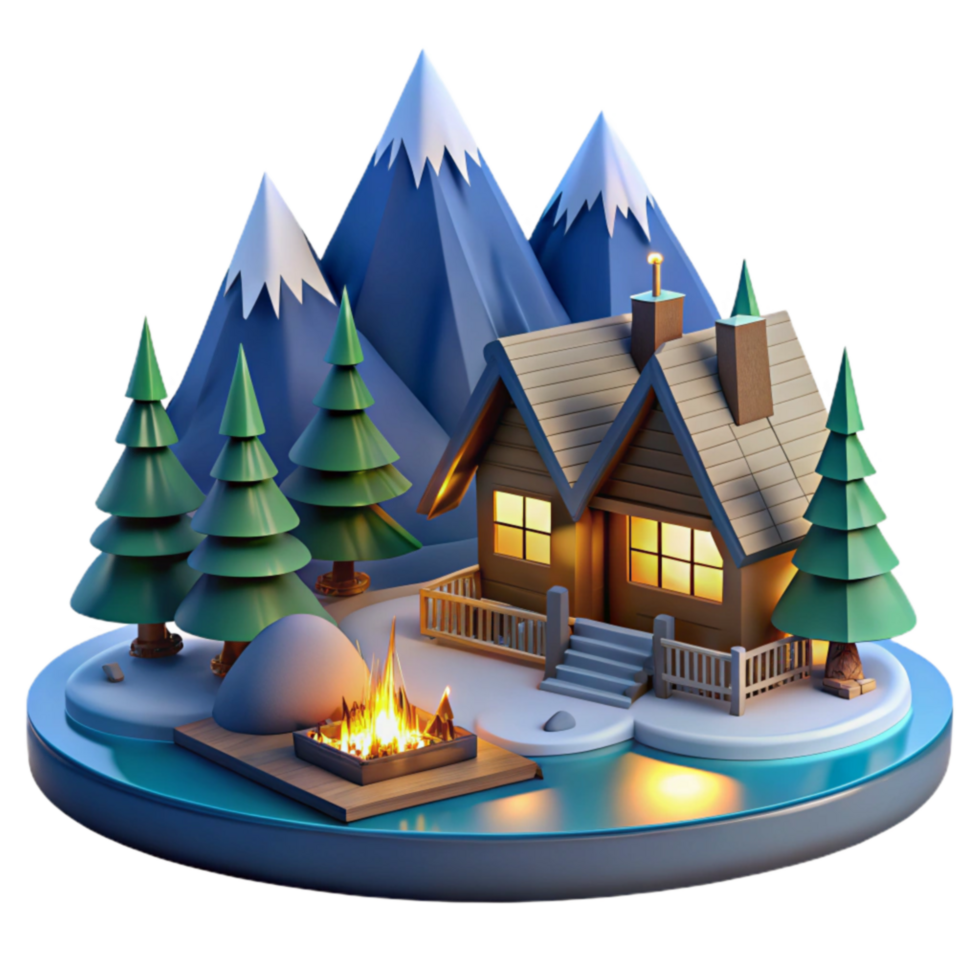 Cozy Cabin in the Mountains Winter Wonderland Scene png