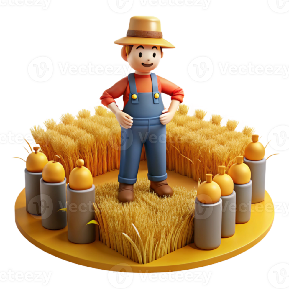 Happy Farmer in Golden Wheat Field png