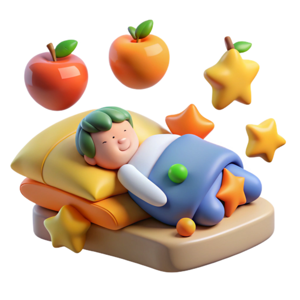 Sweet Dreams Child Sleeping with Fruit and Stars png