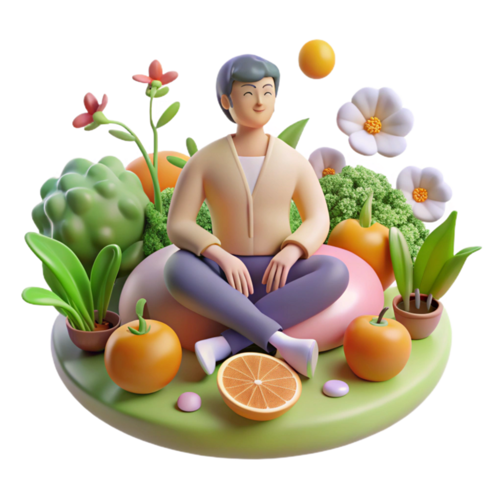 Mindful Wellness Fruits, Vegetables, and Tranquility png