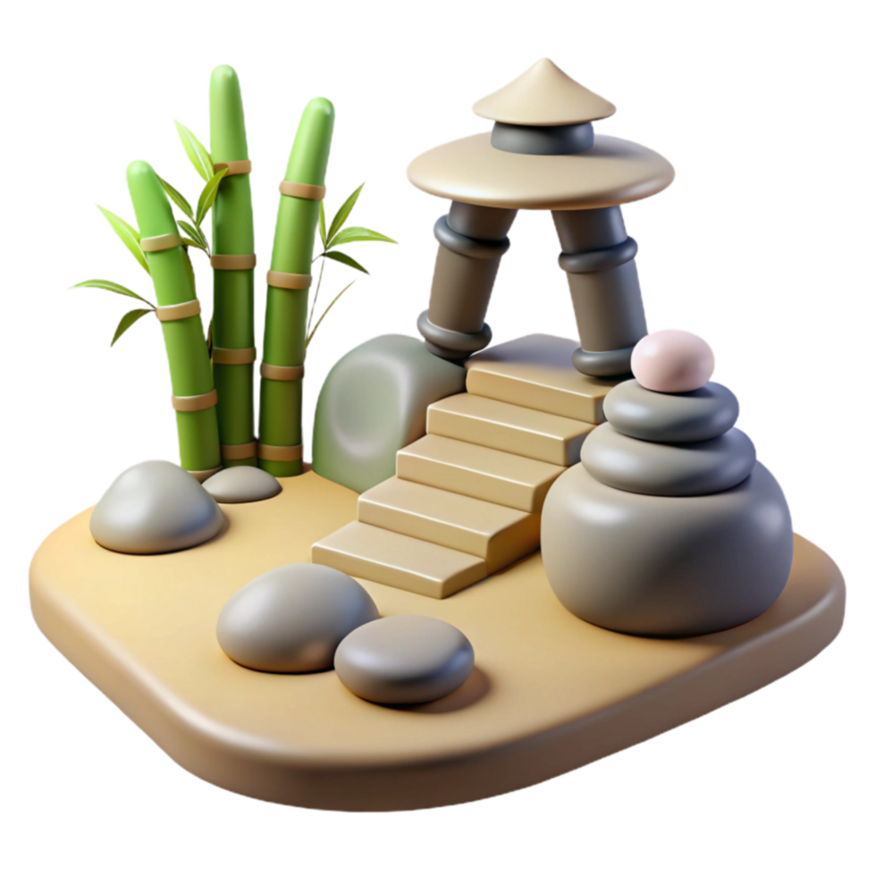 Serene 3D Zen Garden Bamboo, Stones, Pagoda Steps png