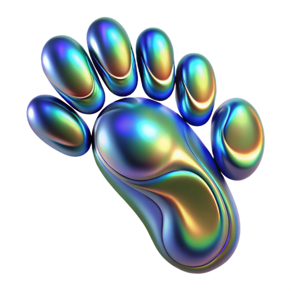 Iridescent, Abstract Paw Print 3D Render png