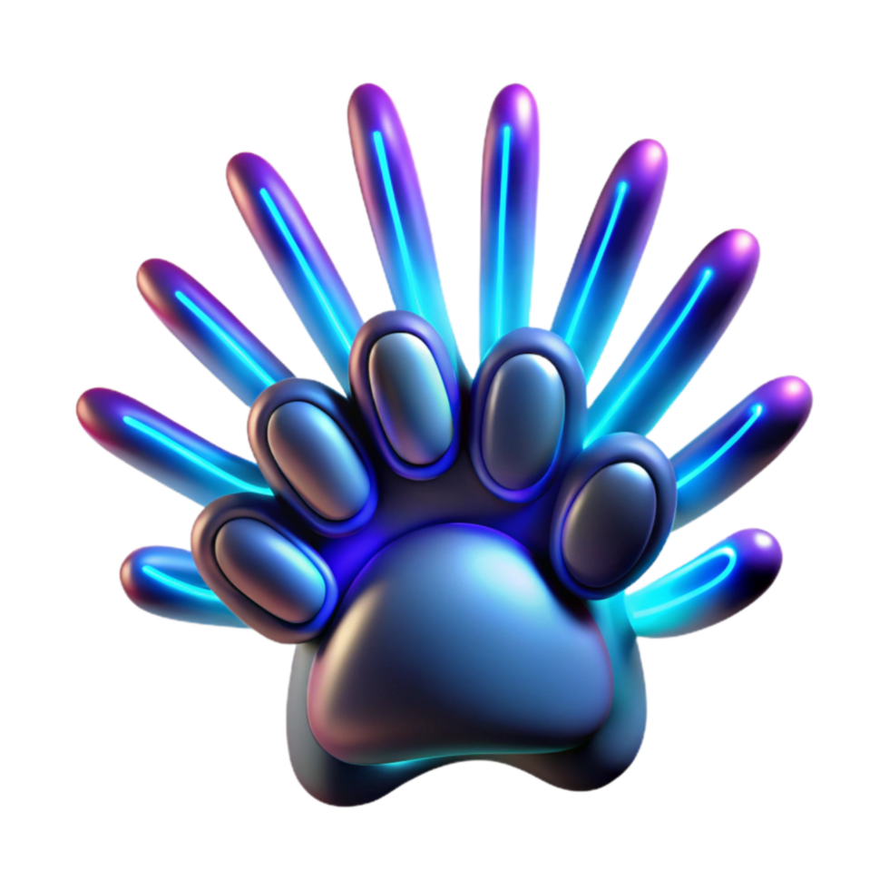 Neon Paw Print Abstract 3D Render png