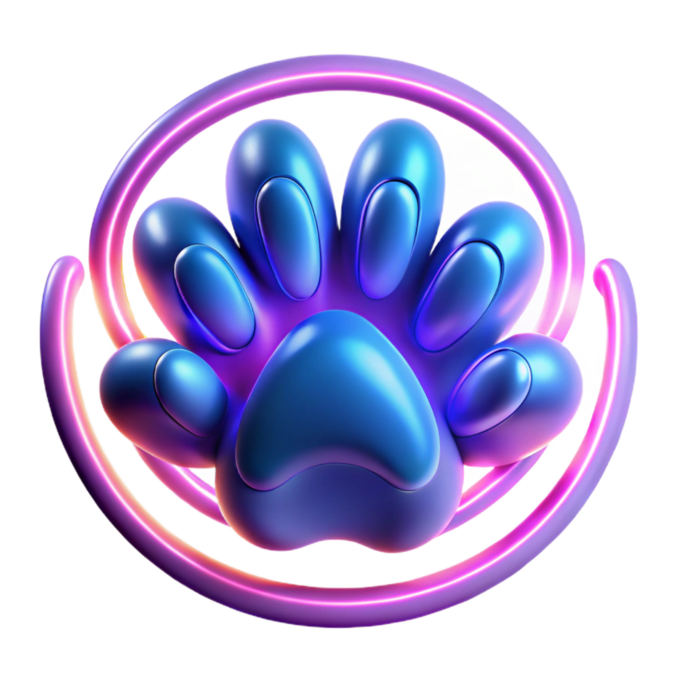 Neon Paw Print 3D Render of Animal Footprint png