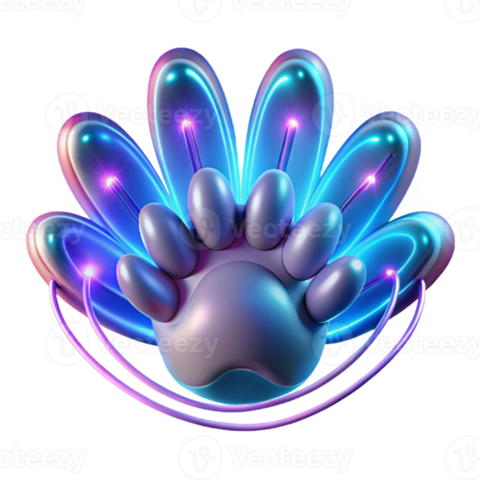 Glowing Paw Print with Neon Flower Design png