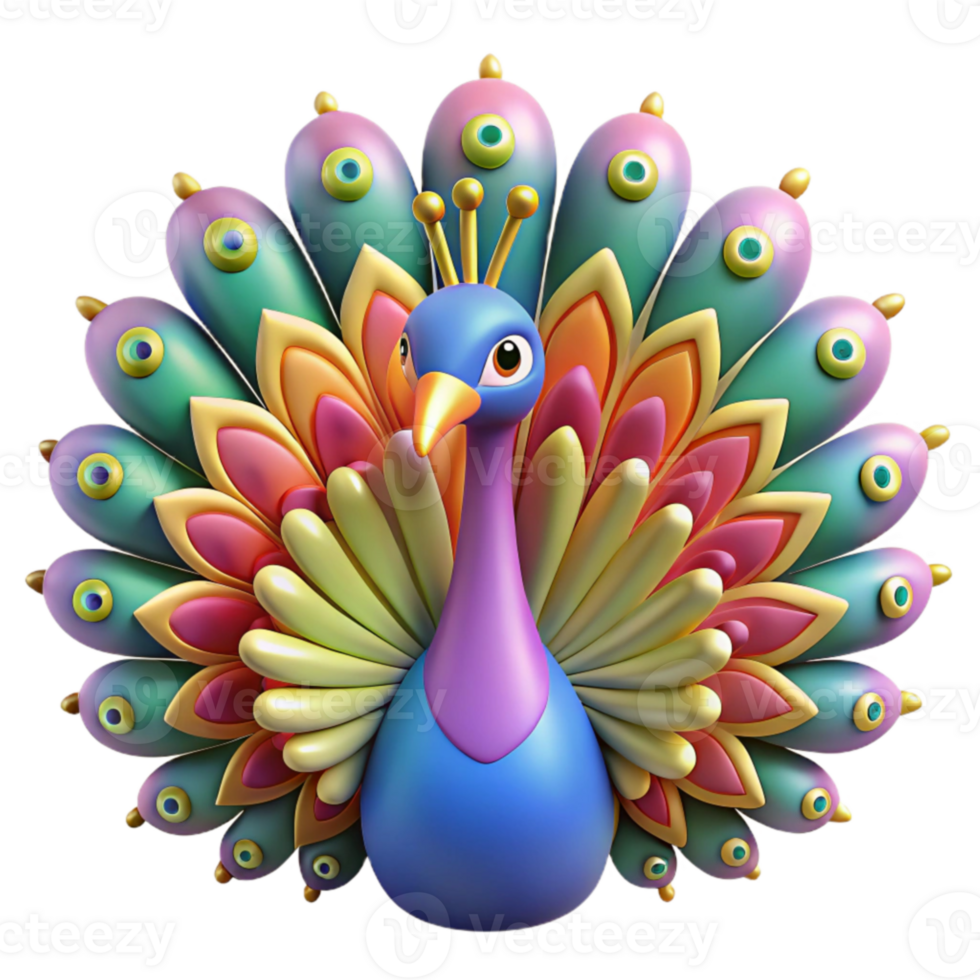 Colorful 3D Peacock Illustration png