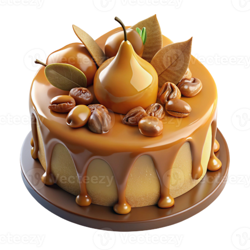Caramel Cake with Nuts and Fruit Glaze png