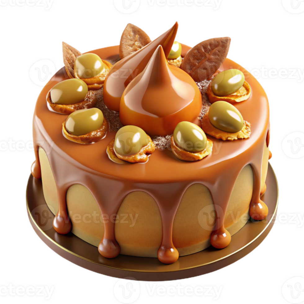 Caramel Cake with Candied Nuts and Drizzle png
