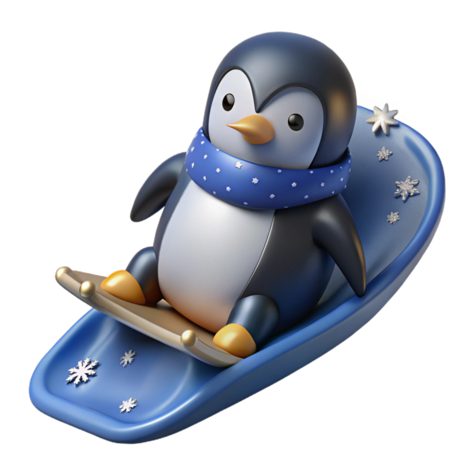 Cute Penguin Snow Sledding Winter Fun png