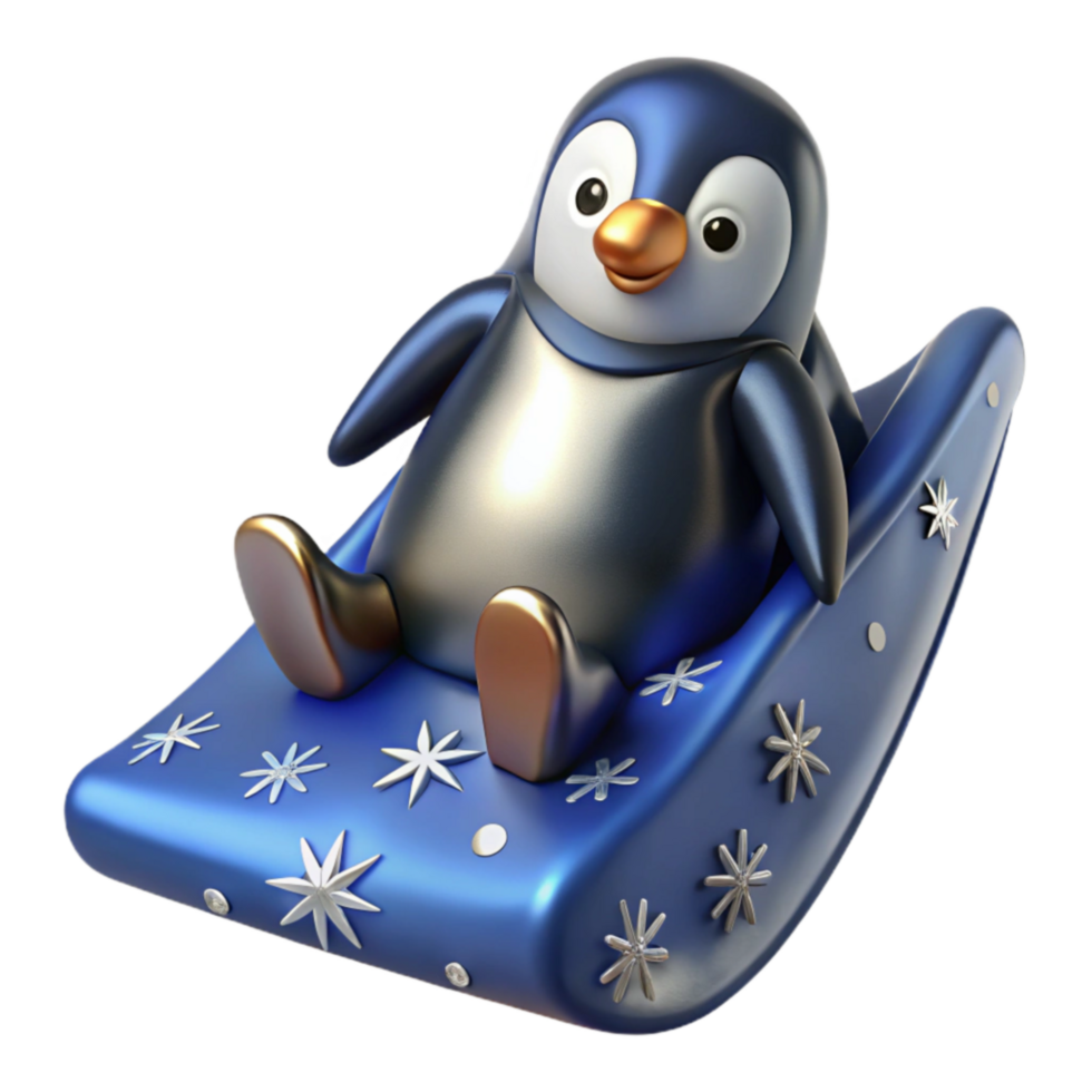 Cute Penguin on a Winter Sled png