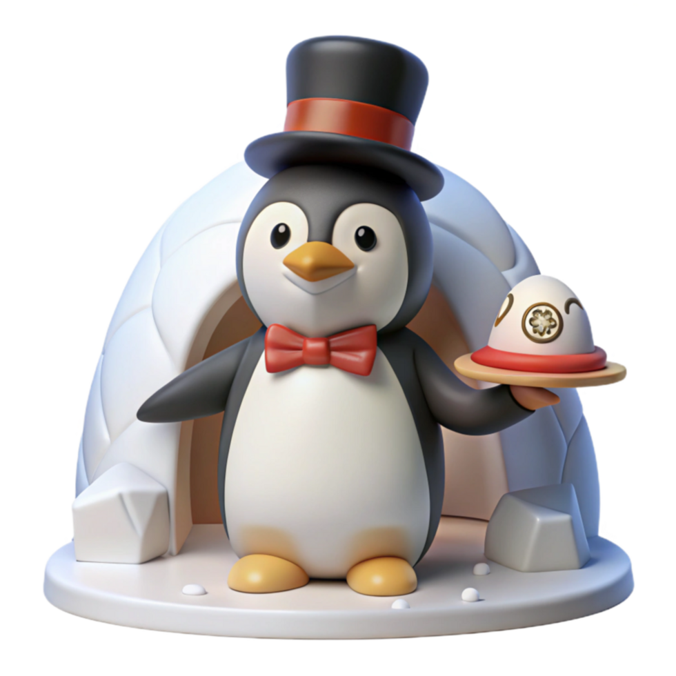 Penguin Butler in Igloo with Dessert png