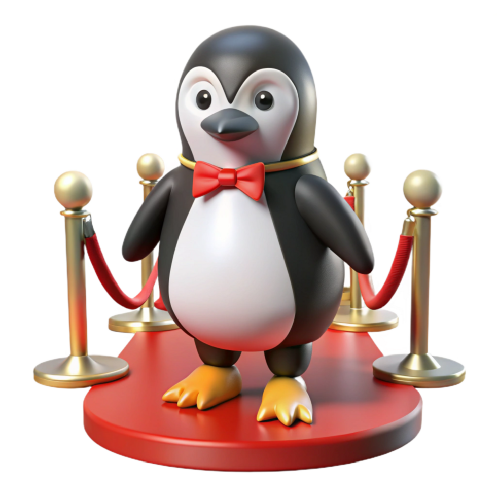 Penguin on Red Carpet A 3D Render png