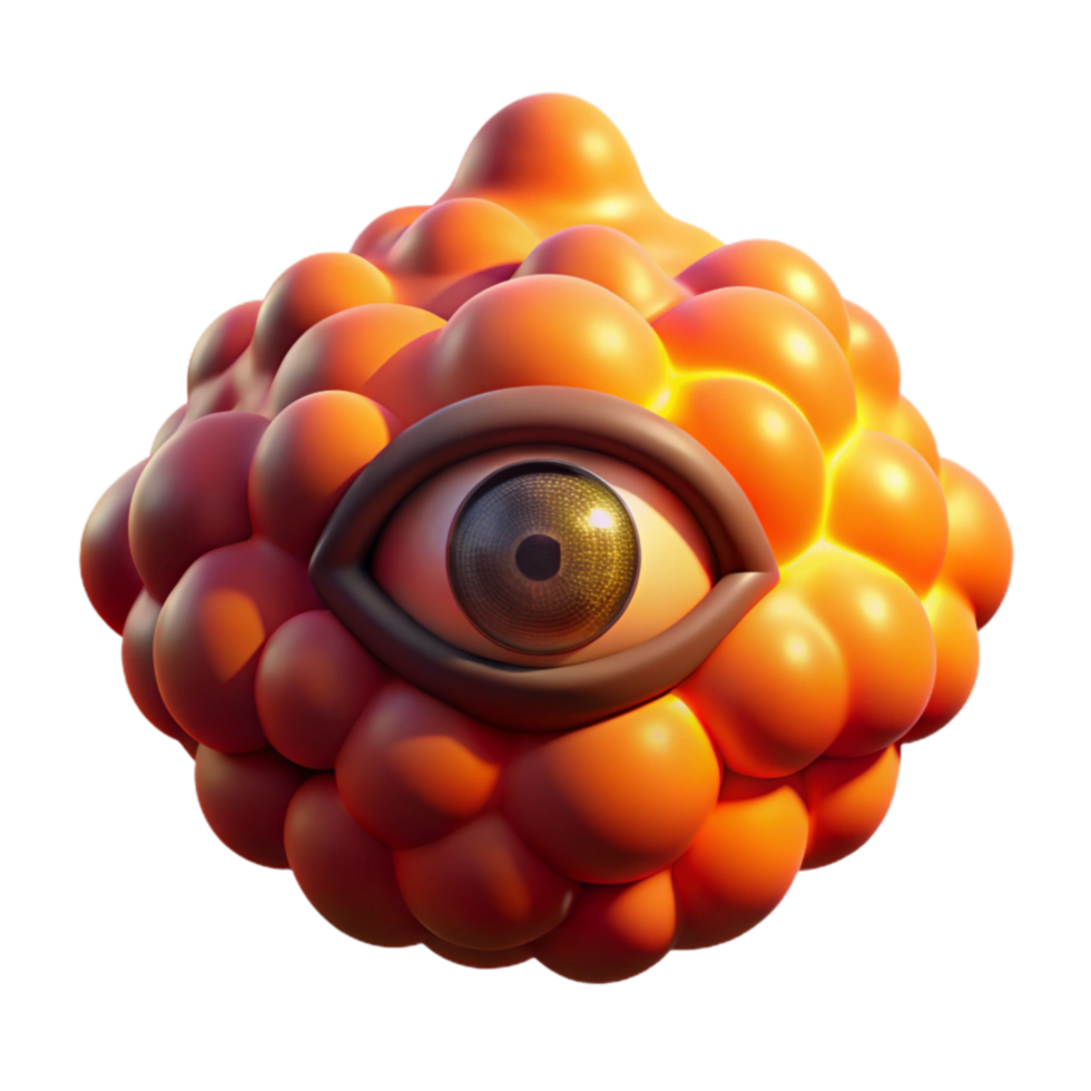 3D Render of an Orange, Bumpy, Eye Creature png