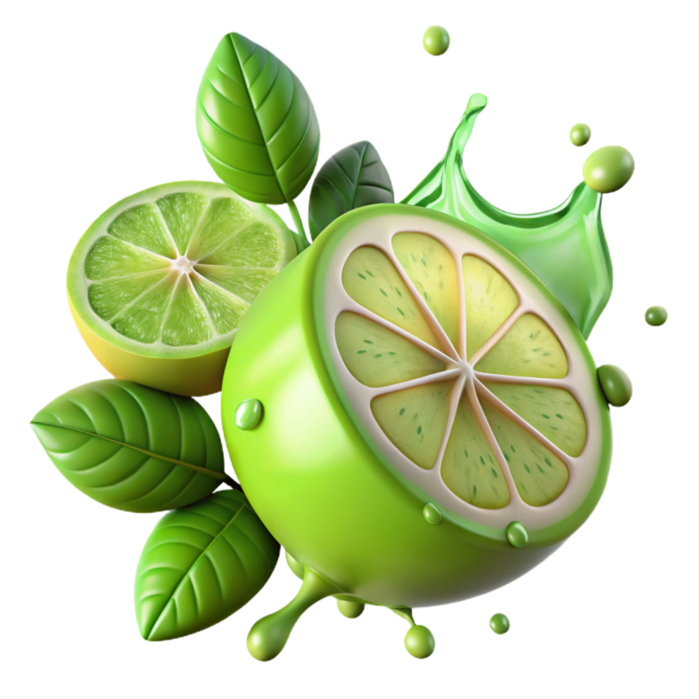 Lime Splash Fresh Citrus Burst with Leaves png