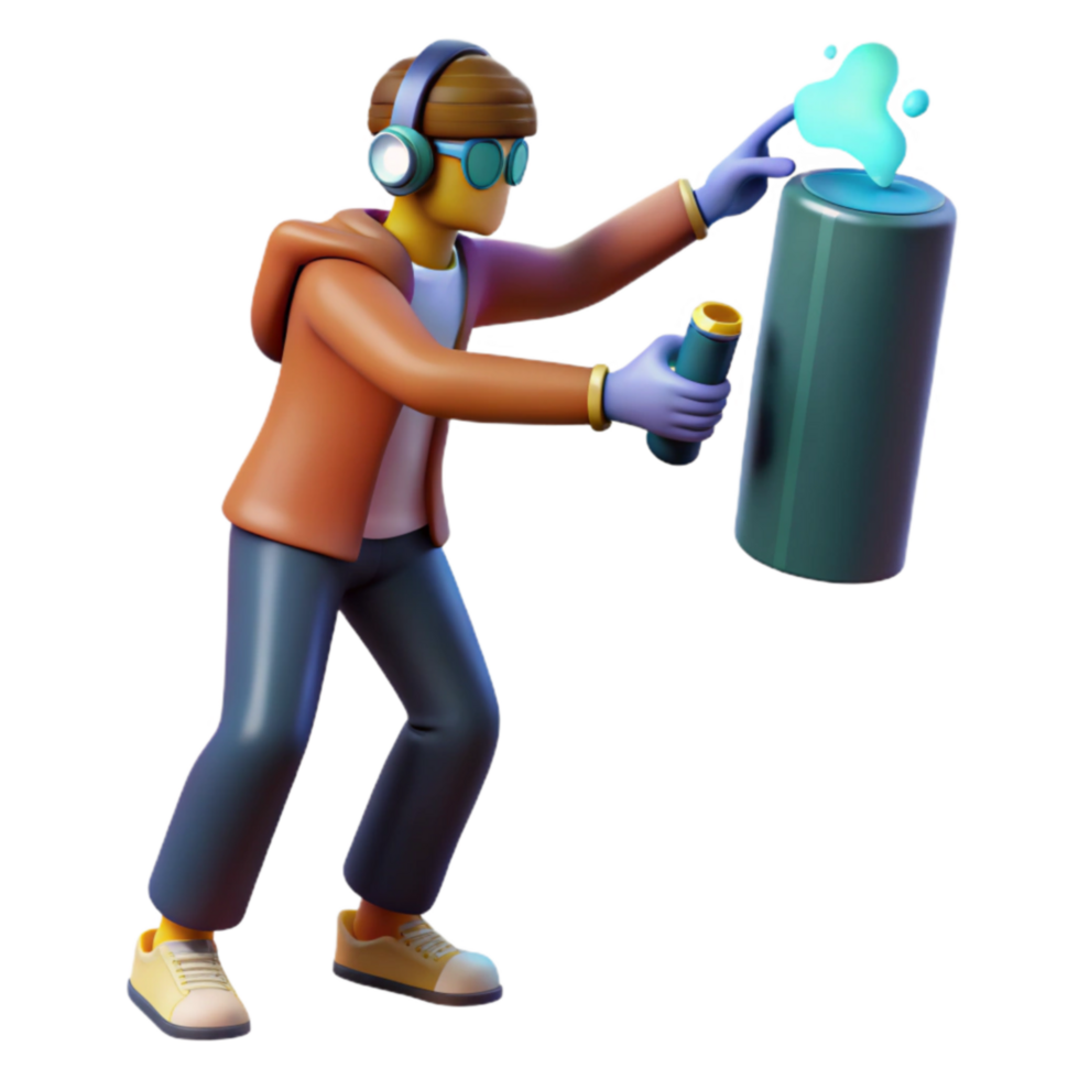 3d framställa av person aktiverande en ljud cylinder png