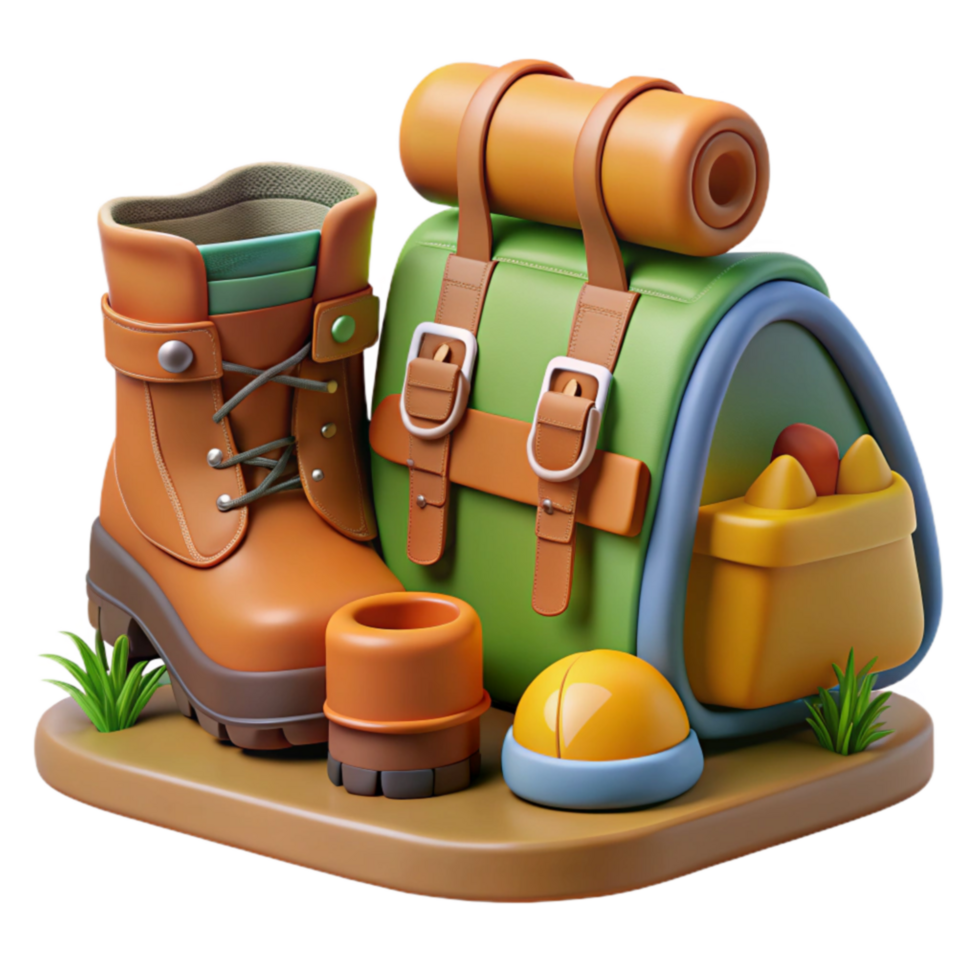 Hiking Gear Boots, Backpack, and Essentials png